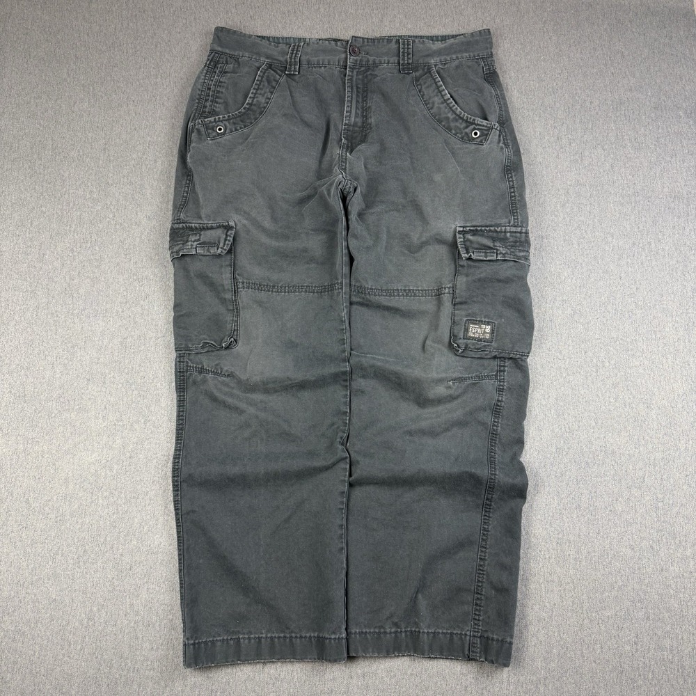 Y2K Cargo Pants Mens 36x30* Esprit De Corp Faded Black Loose Distressed Grunge